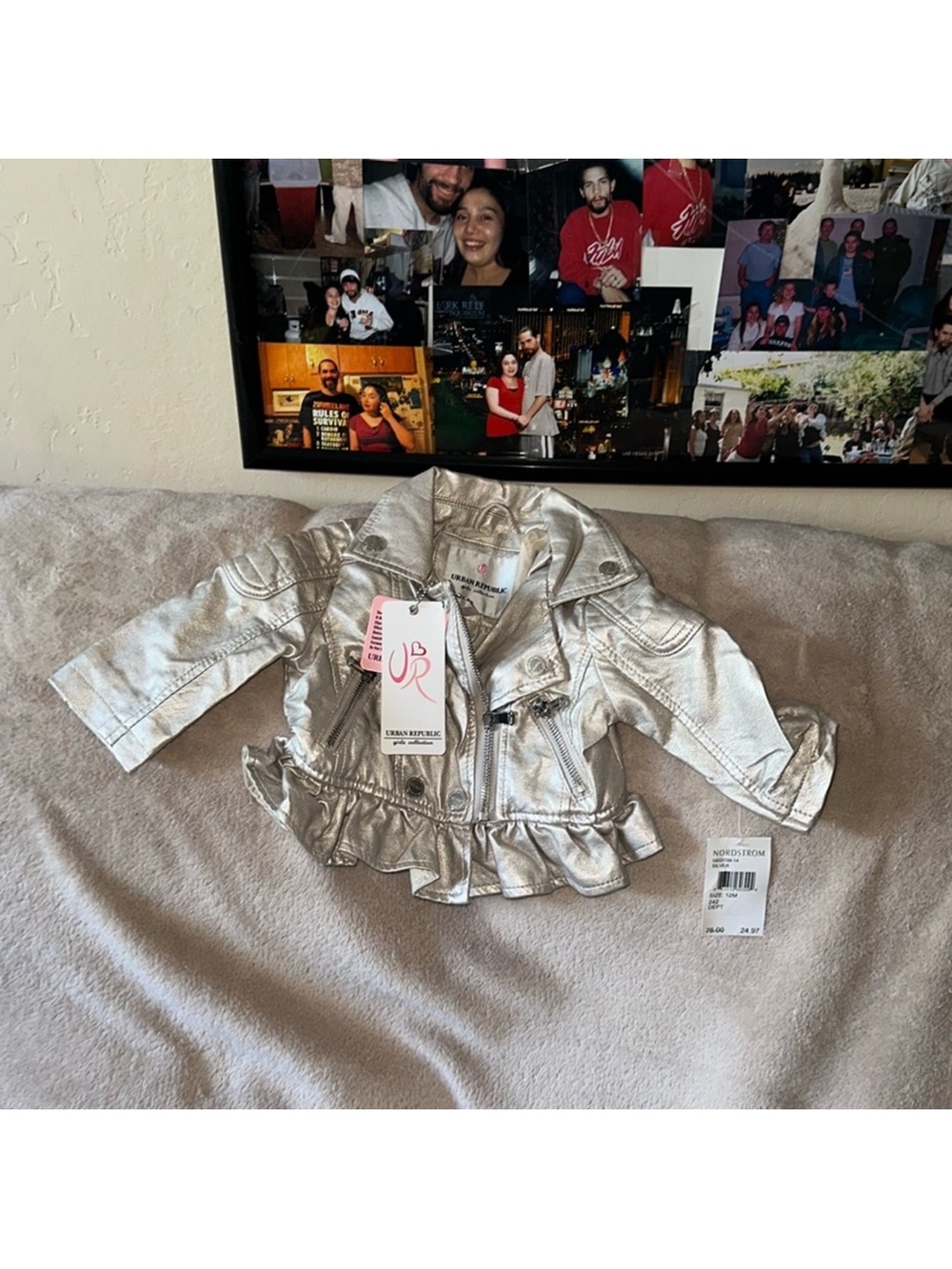 Urban Republic 12M Metallic Silver Ruffle Moto Jacket girls collection New